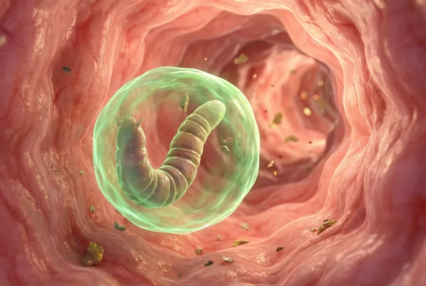 Parasita protegido pelo biofilme no intestino